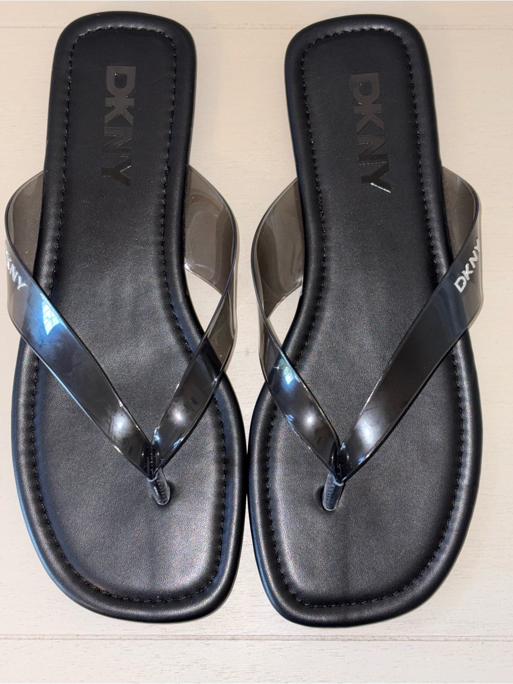DKNY Black Jelly Square-Toe Flip Sandals